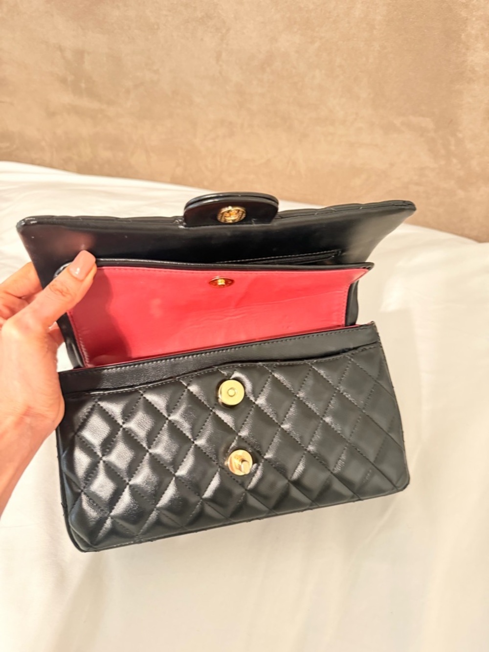 Black Quilted Shoulder Bag with Gold Chain - Picture 5 of 6